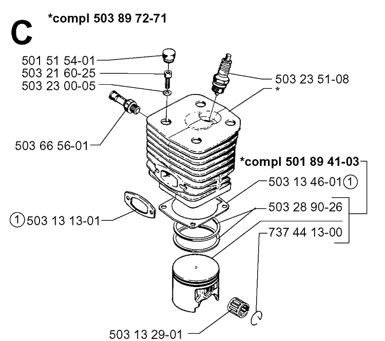 Cylinder Piston Diagram and Parts List for 3120 19980900001-20000600000 Husqvarna Chainsaw