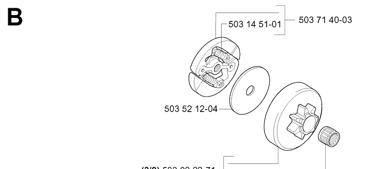 Clutch Diagram and Parts List for 334T 20060100001-20063600000 Husqvarna Chainsaw