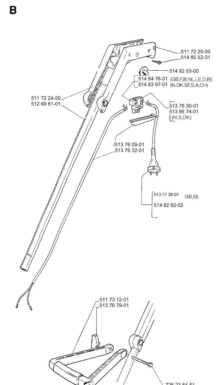 Shaft And Handle Diagram and Parts List for 19920500001-19931800000  Husqvarna Trimmer