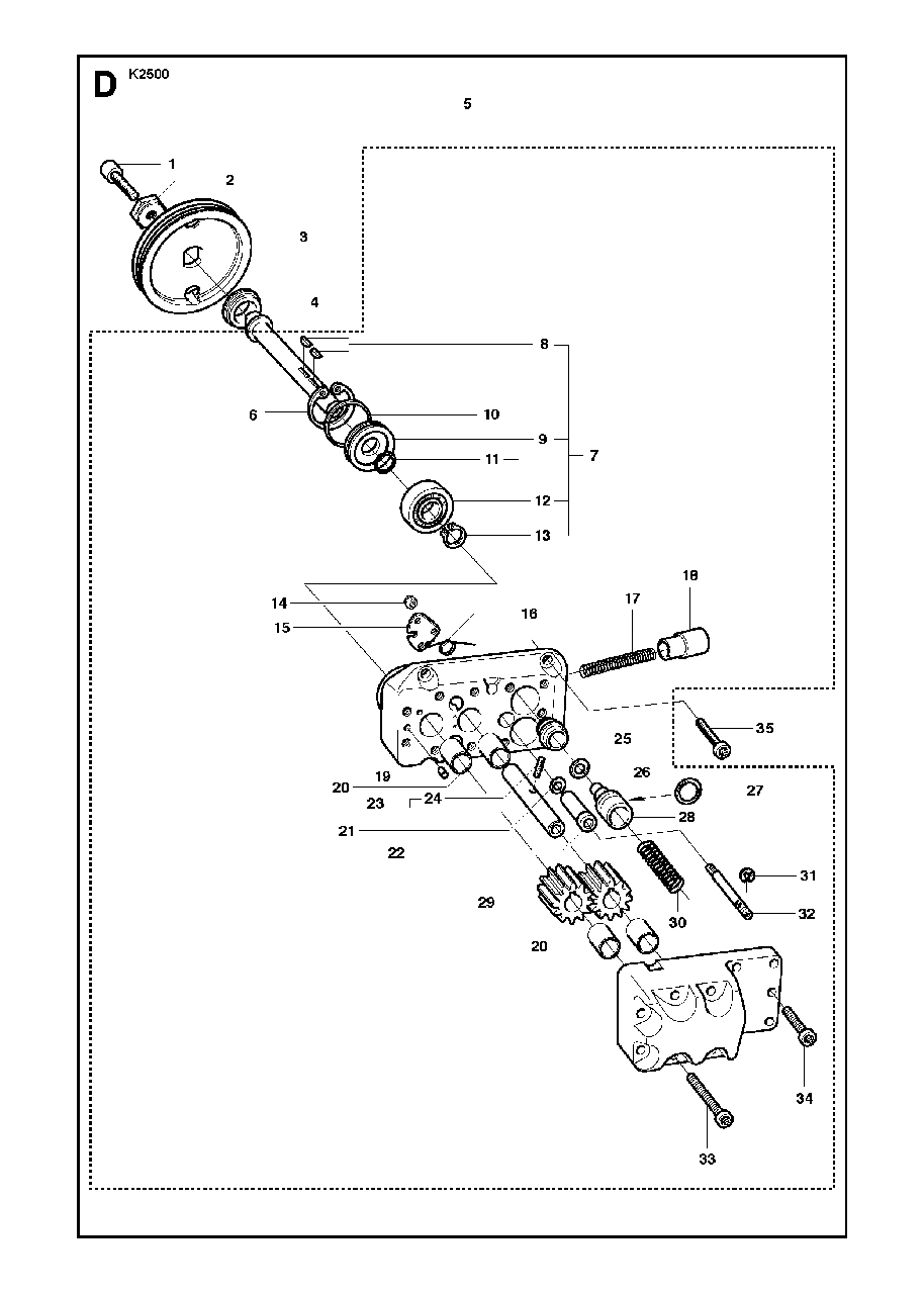 Hydraulic Pump - Motor Diagram and Parts List for K2500 2010-10 Husqvarna Circular Saw