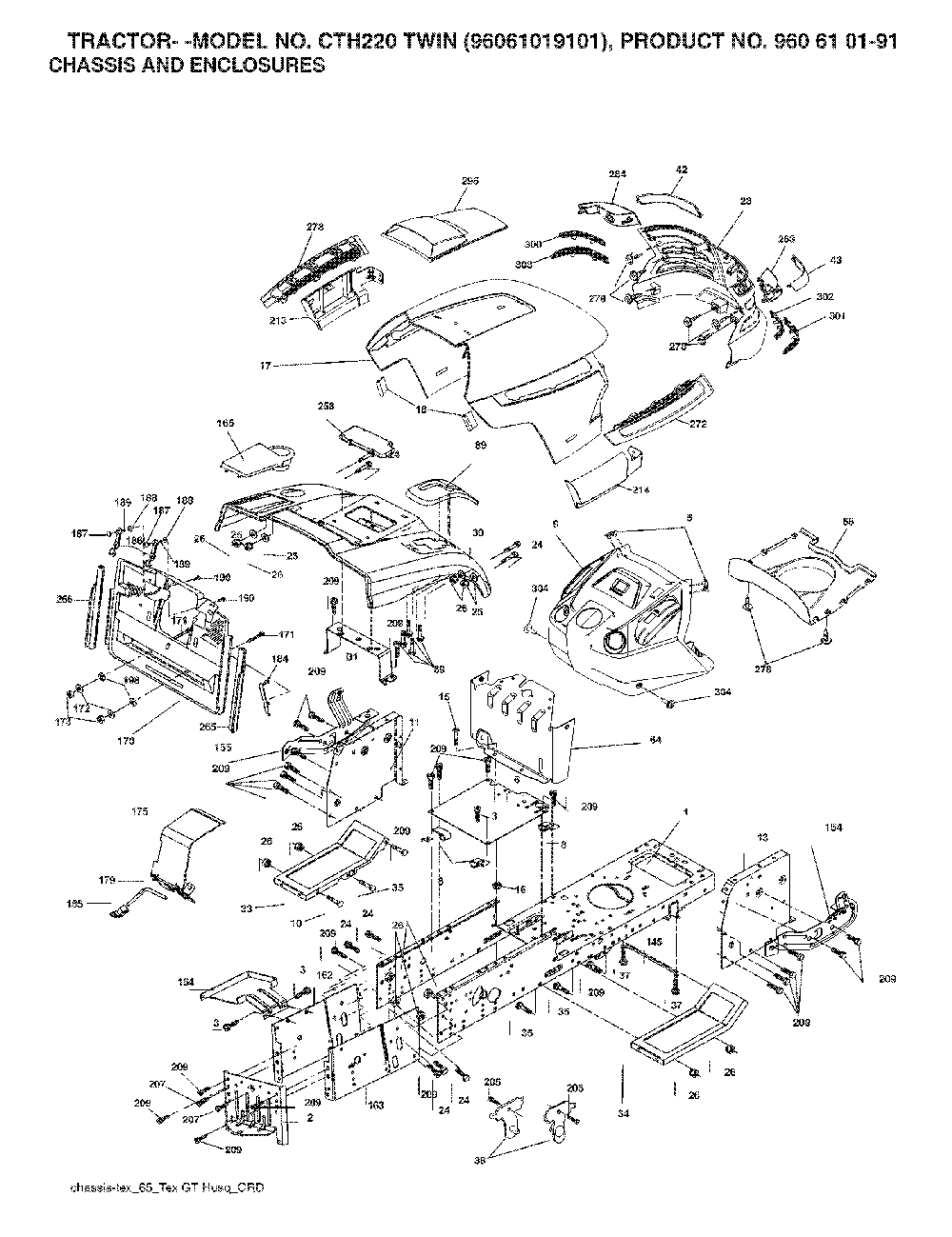 Chassis And Enclosures Diagram and Parts List for CTH220TWIN (96061019101, 960610191)(2007-05) Husqvarna Lawn Tractor