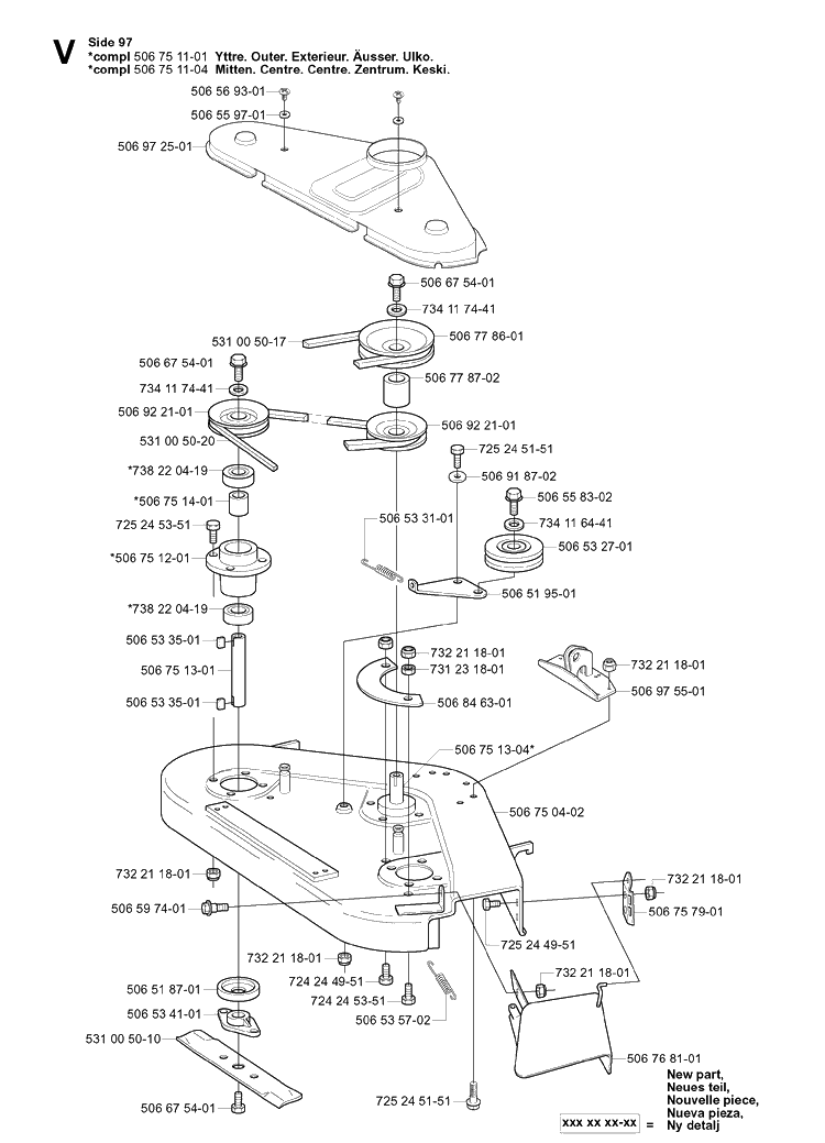 97cm Cutting Deck 2 Diagram and Parts List for RIDER16 2003-01 Husqvarna Lawn Mower