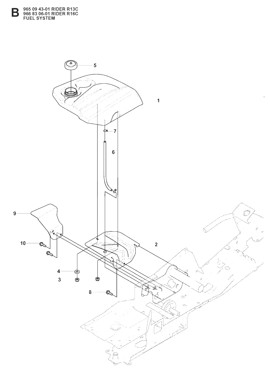 Fuel System Diagram and Parts List for R13C (965094301)(2008-04) Husqvarna Lawn Tractor