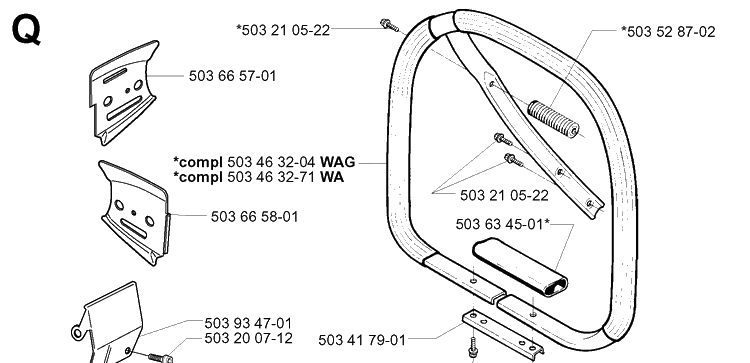 Handle 2 Diagram and Parts List for 395XP/ (XPG)(20051800001-20070100000) Husqvarna Chainsaw