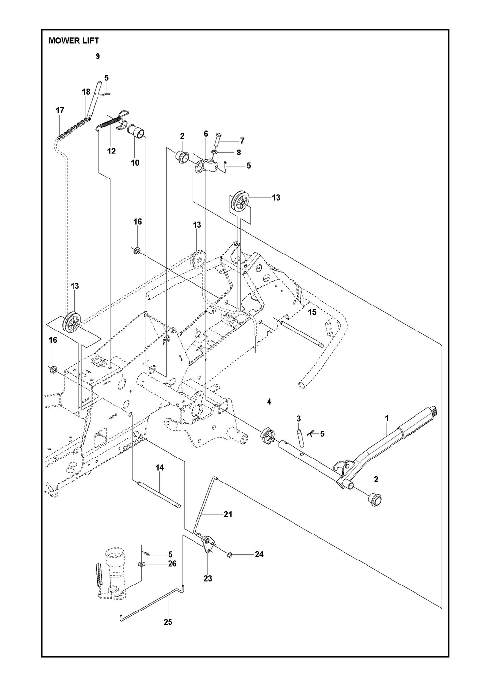 Mower Lift / Deck Lift Diagram and Parts List for R216TAWD2018-2021  Husqvarna Lawn Tractor