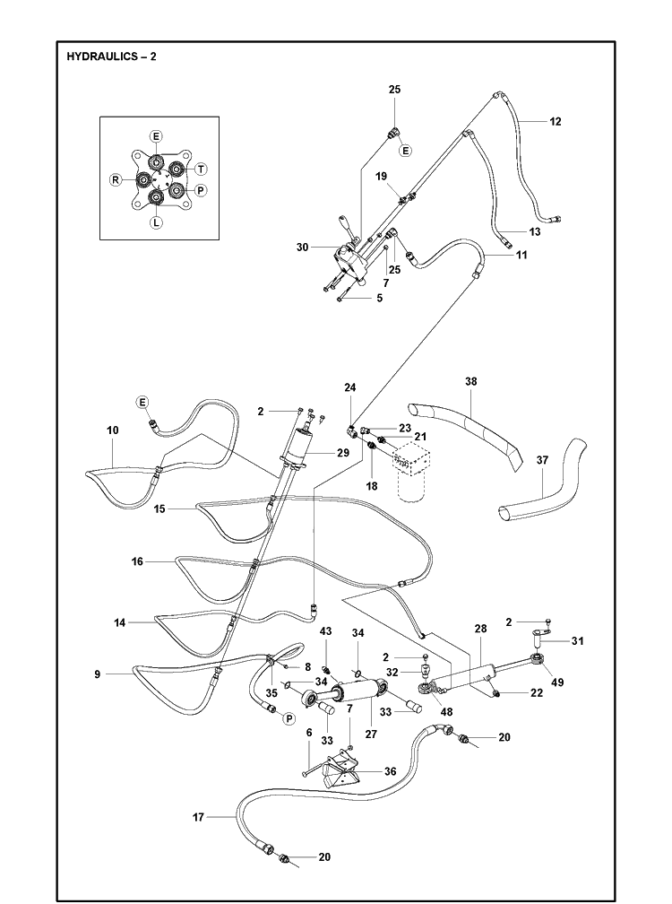 Hydraulics 2 Diagram and Parts List for P520DX (967985201)(2021-10) Husqvarna Lawn Mower