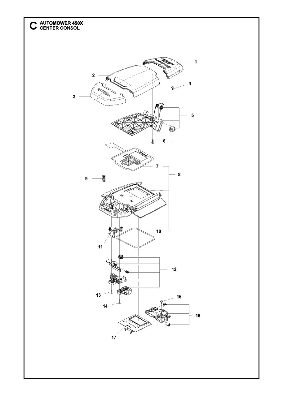 Center Consol Diagram and Parts List for 450X 2016-02 Husqvarna Lawn Mower