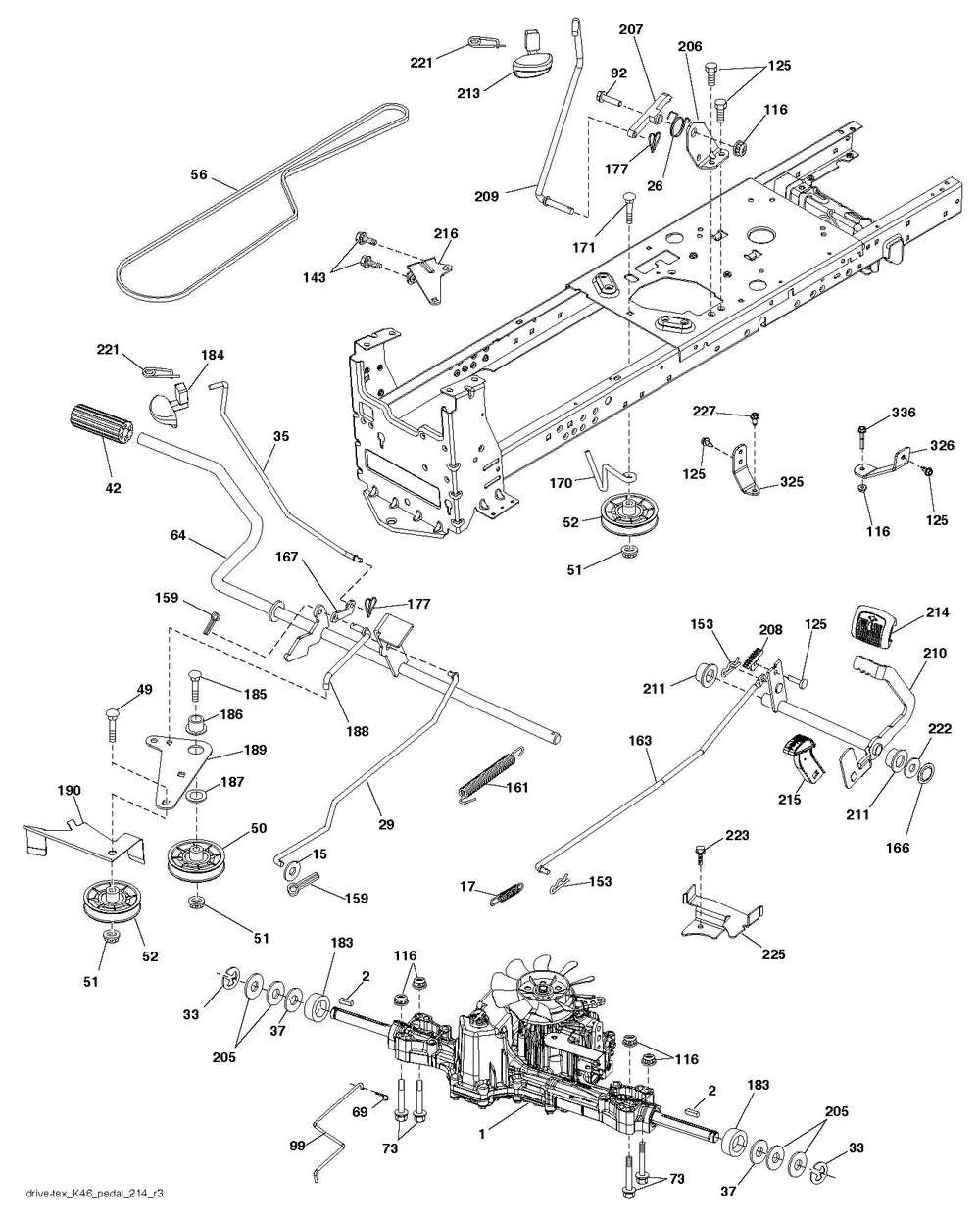 Drive Diagram and Parts List for YTH21546  Husqvarna Lawn Tractor