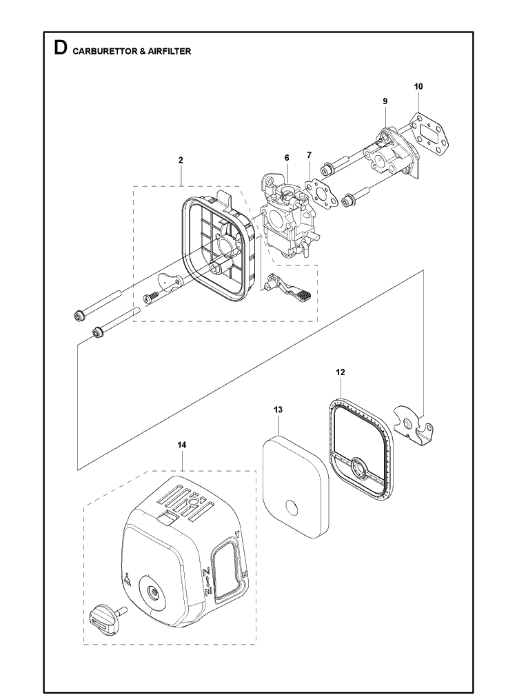 Carburetor And Air Filter Diagram and Parts List for 331R  Husqvarna Edger