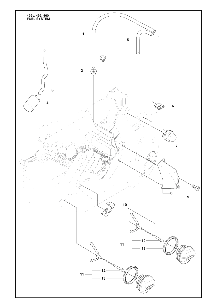 Fuel System Diagram and Parts List for 455ERANCHER 2009-10 Husqvarna Chainsaw