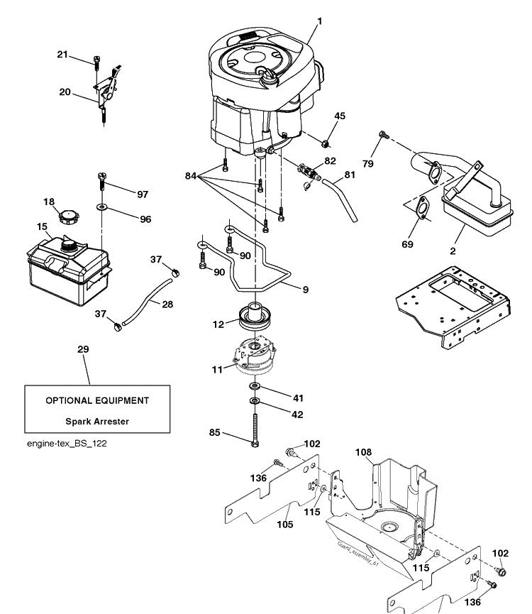 Engine Diagram and Parts List for TS238 (96041036900)(2014-09) Husqvarna Lawn Tractor