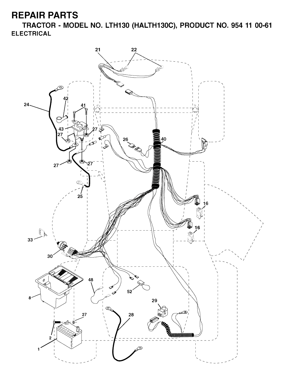 Electrical Diagram and Parts List for LTH130 (954110061-C)(2003-01) Husqvarna Lawn Tractor