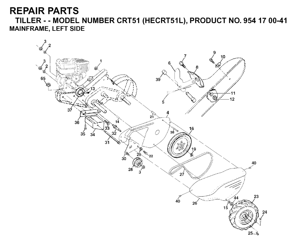 Mainframe, Left Side Diagram and Parts List for CRT51 (954170041-L)(2003-01) Husqvarna Tiller