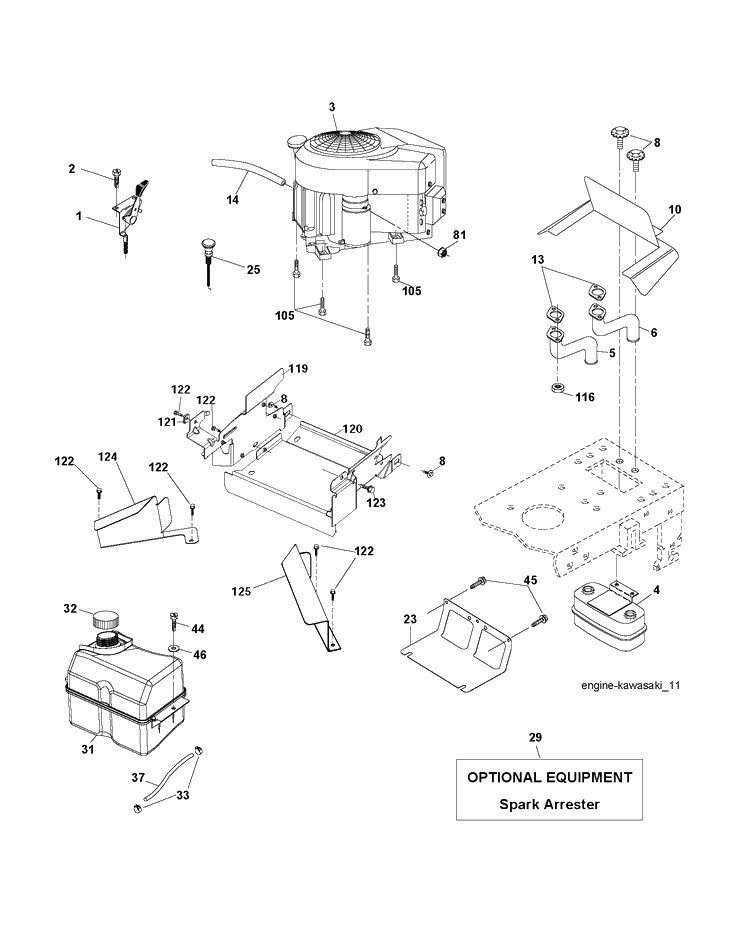 Engine Diagram and Parts List for CTH150 (96061018202)(2007-09) Husqvarna Lawn Tractor