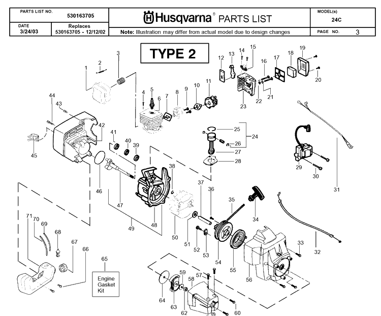 Engine 2 Diagram and Parts List for 24C 20040100001-20050600000 Husqvarna Edger