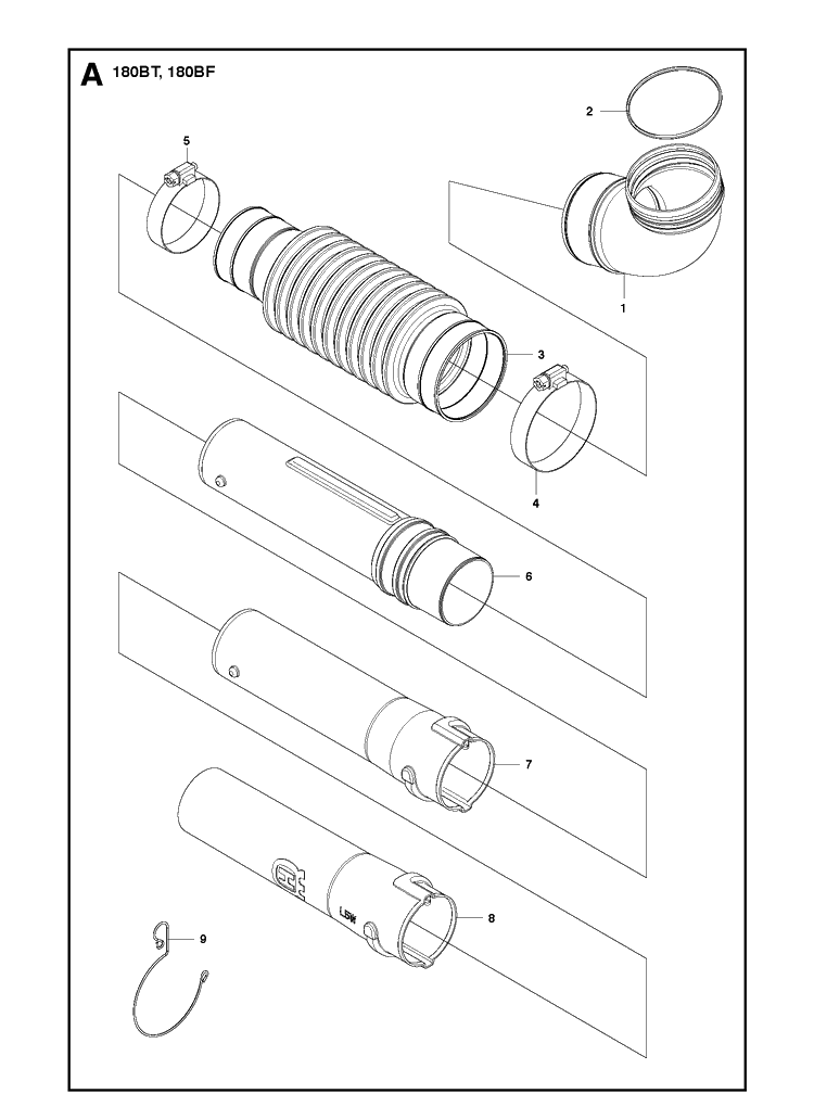 Tube Diagram and Parts List for 180BT 20084000001-Current Husqvarna Leaf Blower / Vacuum