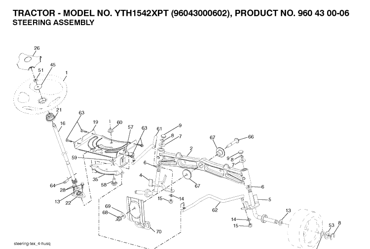 Steering Diagram and Parts List for YTH1542XP (96043000602)(2006-10) Husqvarna Lawn Tractor