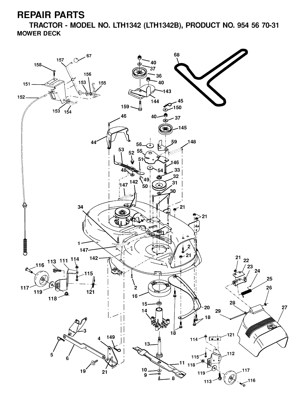 Mower Deck / Cutting Deck Diagram and Parts List for LTH1342 (954567031-B)(2000-12) Husqvarna Lawn Tractor