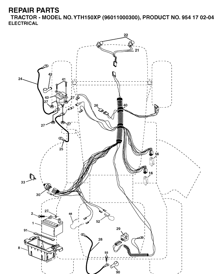 Electrical Diagram and Parts List for YTH150XP (96011000300)(2005-01) Husqvarna Lawn Tractor
