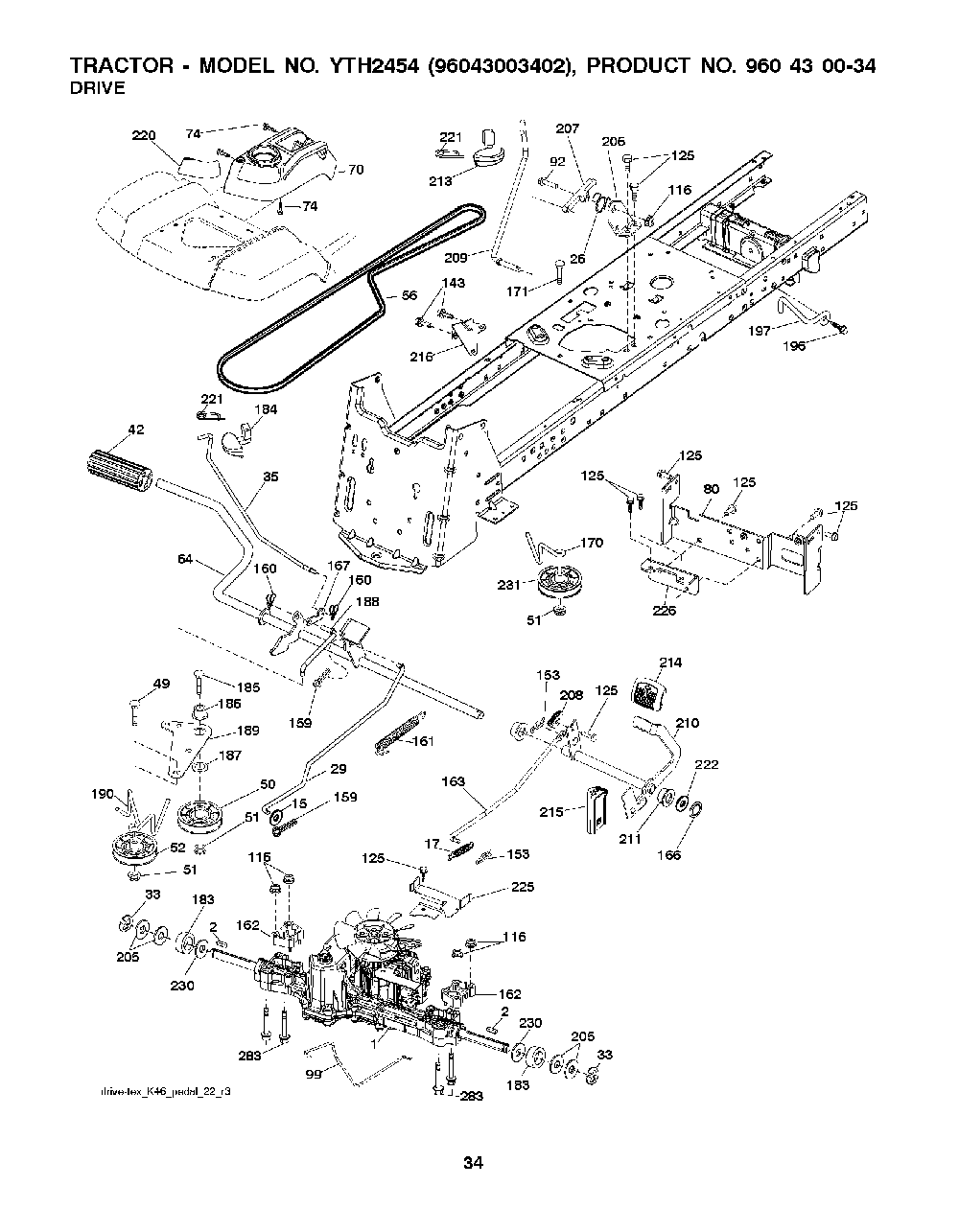 Drive Diagram and Parts List for YTH245496043003402 2008-02 Husqvarna Lawn Tractor