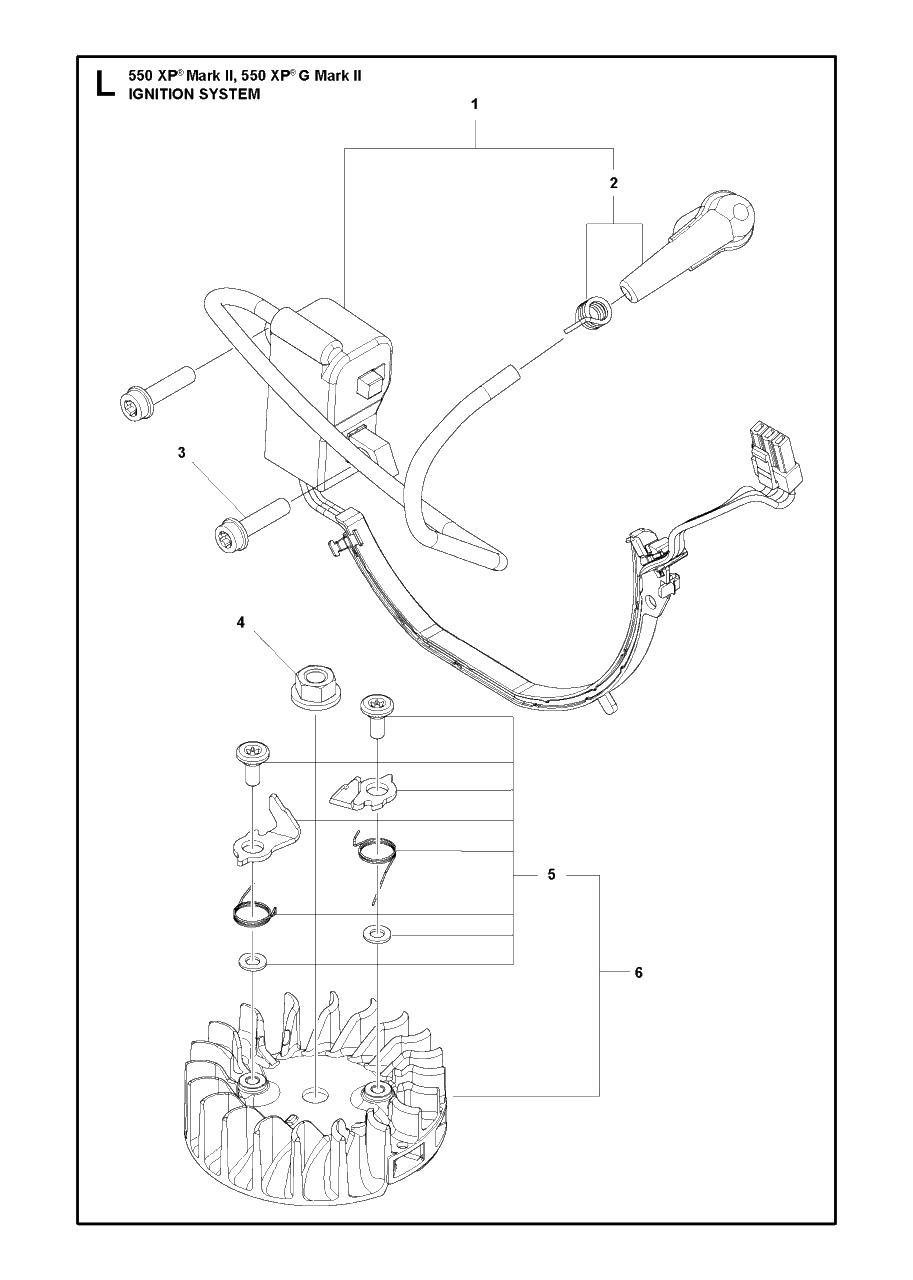 Ignition System Diagram and Parts List for 550XP-XPG Mark II Husqvarna Chainsaw