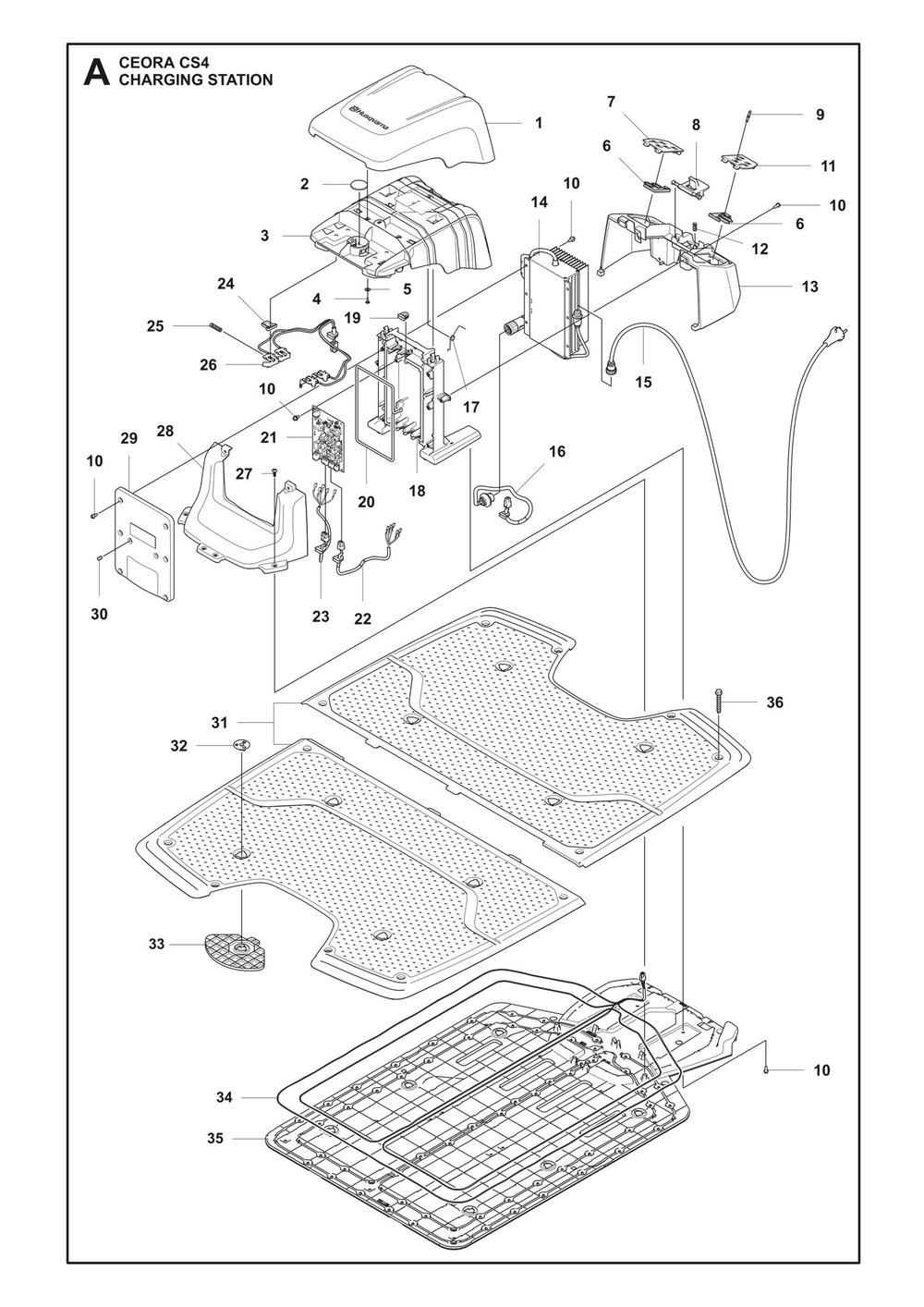 Charging Station Diagram and Parts List for CEORACS4  Husqvarna Lawn Mower