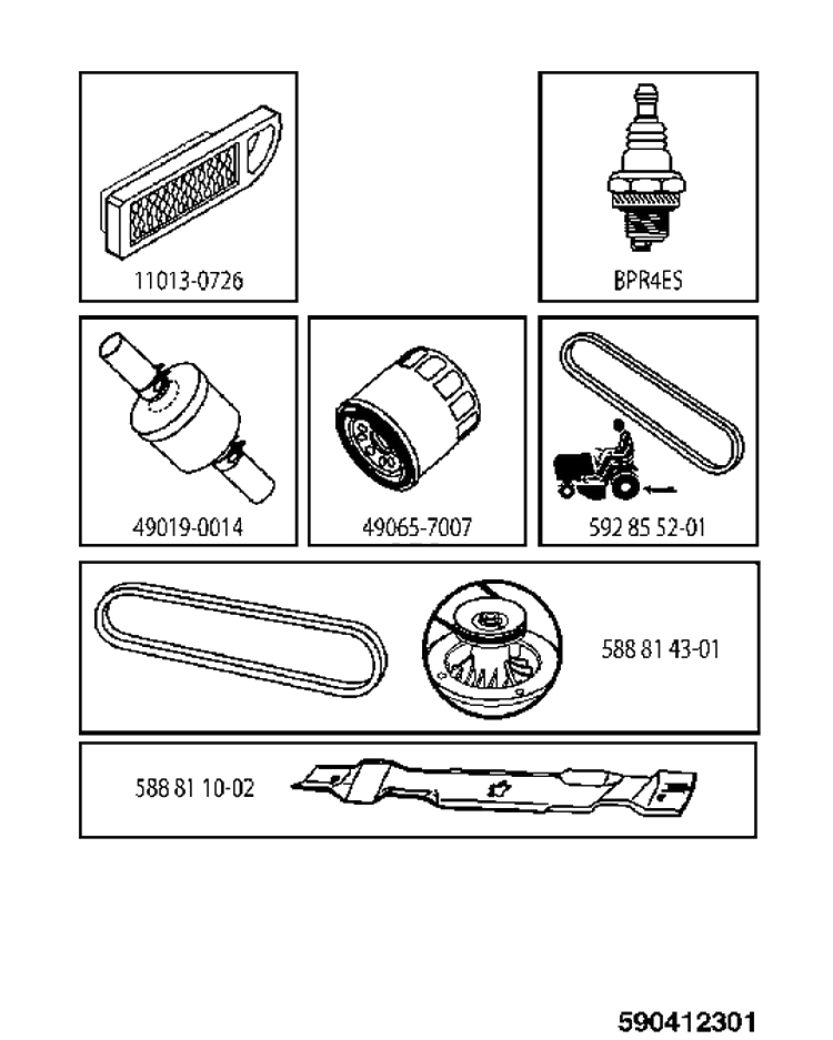 Frequently Used Parts Diagram and Parts List for TS248TXD (96041045200)(2020-03) Husqvarna Lawn Tractor