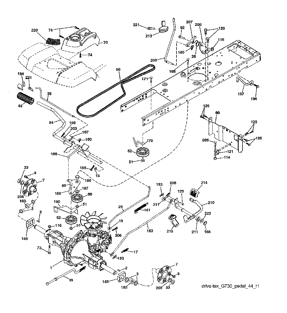 Drive Diagram and Parts List for TS354X-96043029500  Husqvarna Lawn Tractor