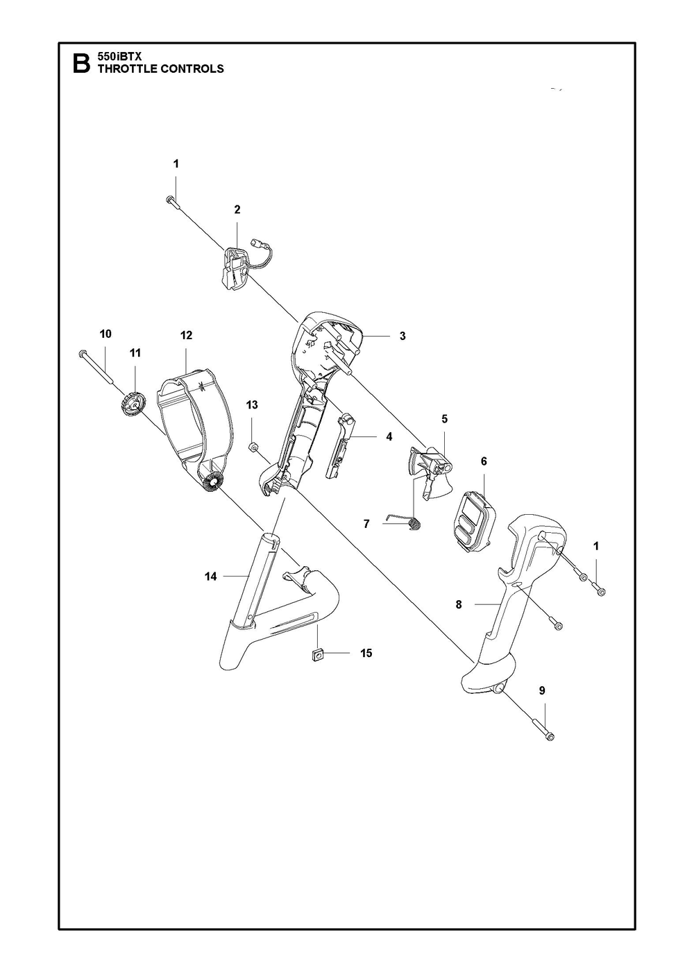 Throttle Controls Diagram and Parts List for 550IBTXBT  Husqvarna Leaf Blower / Vacuum