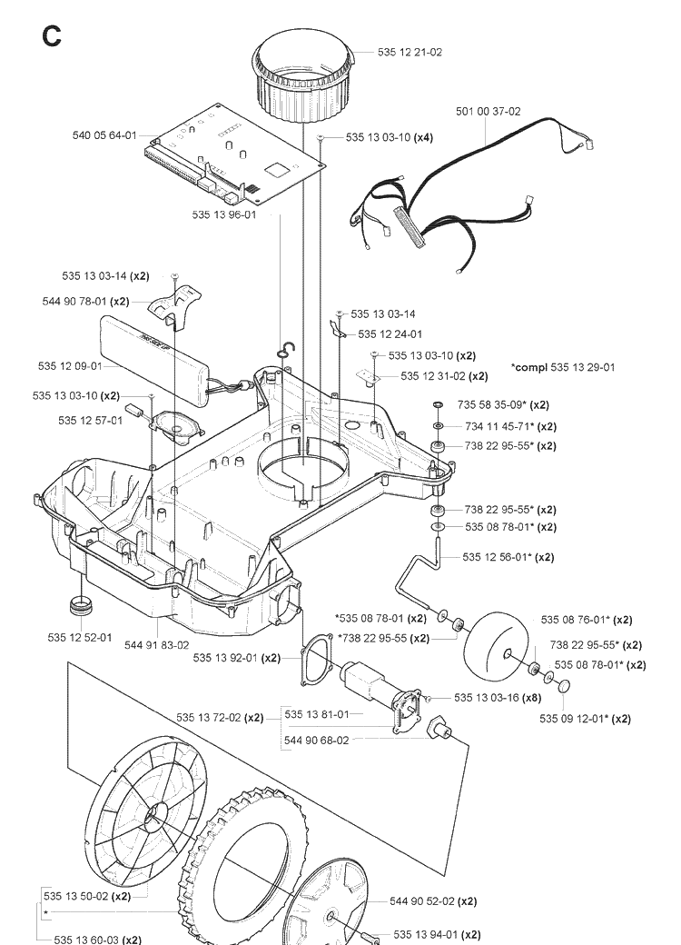 Chassis Lower Diagram and Parts List for 220AC 2008-02 Husqvarna Lawn Mower