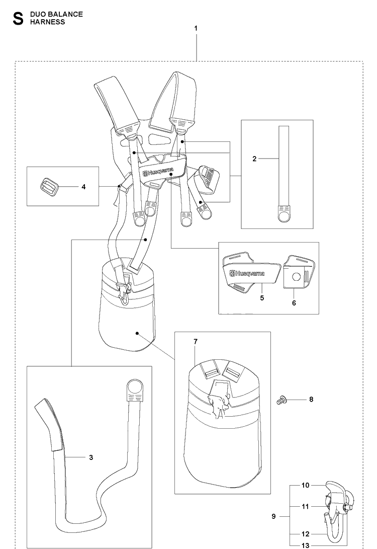 Harness Diagram and Parts List for 241R 20144900001-Current Husqvarna Brush Cutter