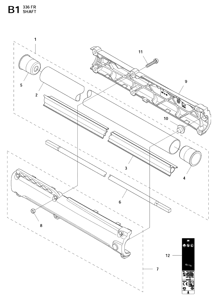 Shaft Diagram and Parts List for 336FR  Husqvarna Brush Cutter