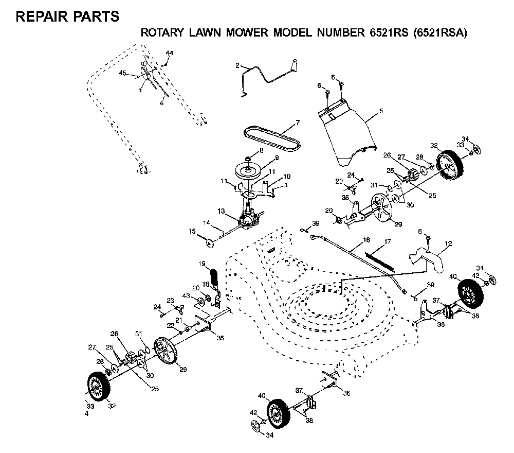 Repair Parts Diagram and Parts List for 6521RSA (6522 RR A, 954222732)(2001-01) Husqvarna Lawn Mower
