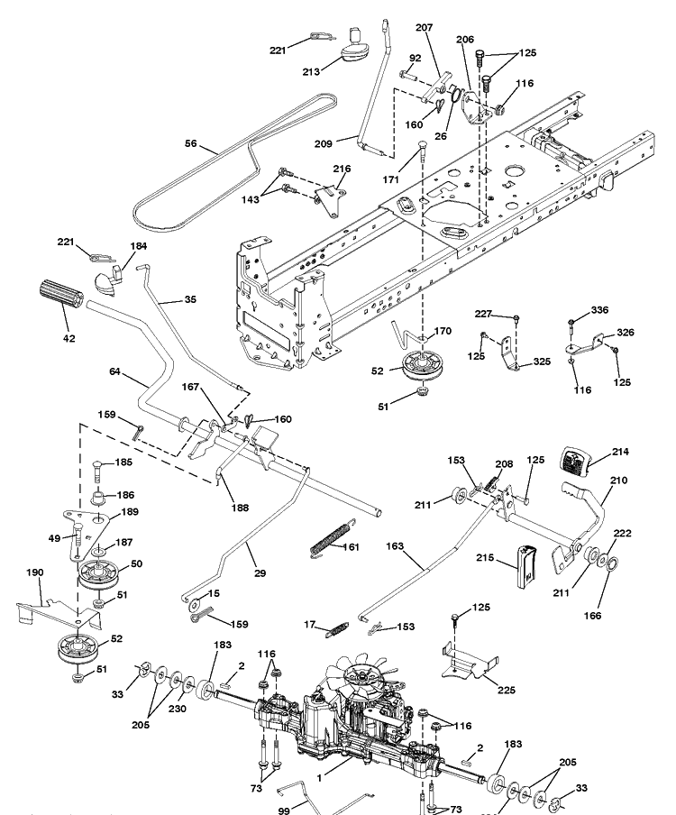 Drive Diagram and Parts List for YTH22V46 (96045004101)(2013-10) Husqvarna Lawn Tractor