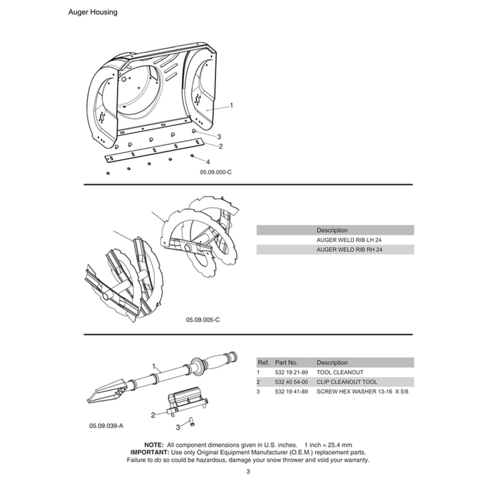 Auger Housing Diagram and Parts List for 970528602  Husqvarna Snow Blower