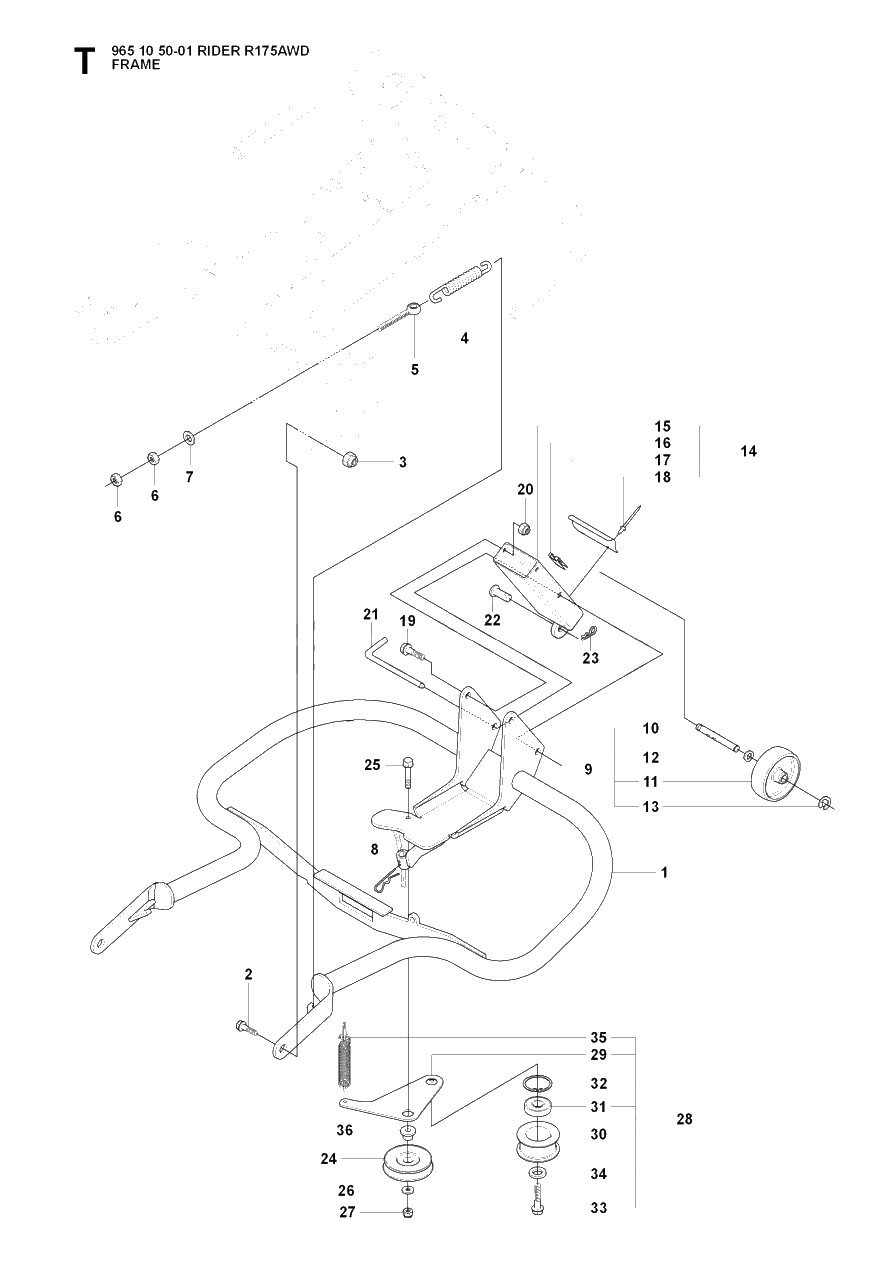 Frame Diagram and Parts List for R175AWD (965105001)(2007-01) Husqvarna Lawn Tractor