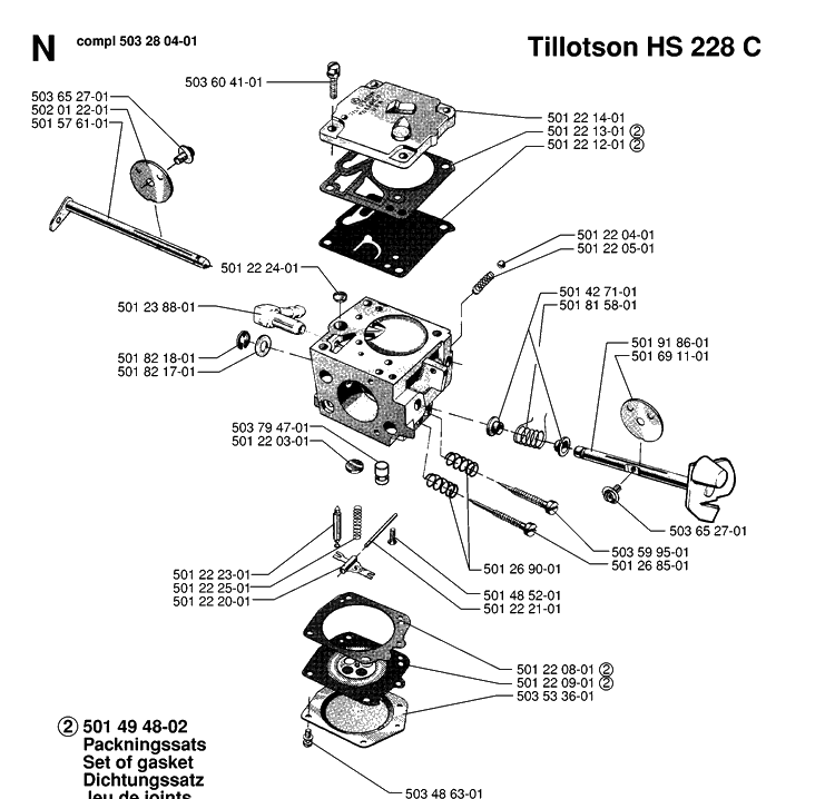 Carburetor Details 2 Diagram and Parts List for 288 19974900001-20000600000 Husqvarna Chainsaw