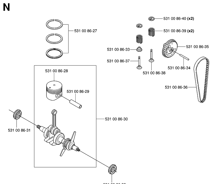 Cylinder Piston Diagram and Parts List for 324HDA55 (X-SERIES)(20041800001-20053600000) Husqvarna Hedge Trimmer