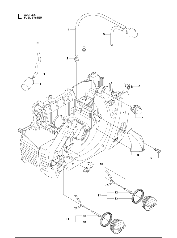 Fuel System Diagram and Parts List for 455 RANCHER Husqvarna Chainsaw