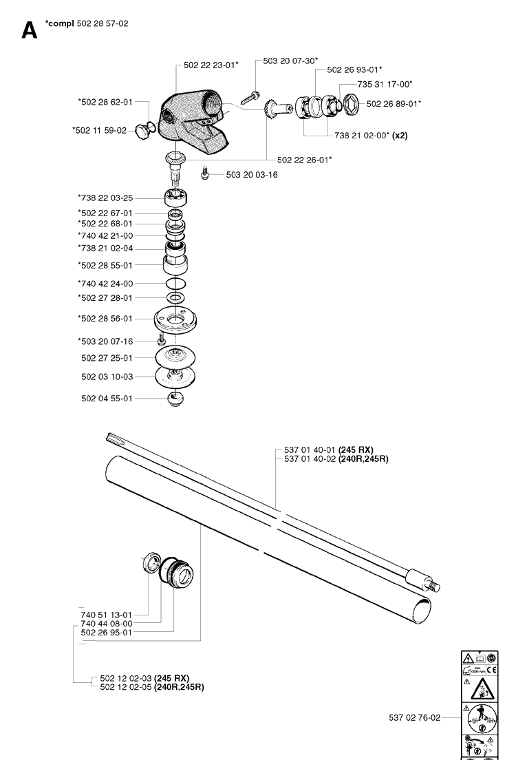 Bevel Gear And Shaft 2 Diagram and Parts List for 245R 20023100001-Current Husqvarna Brush Cutter