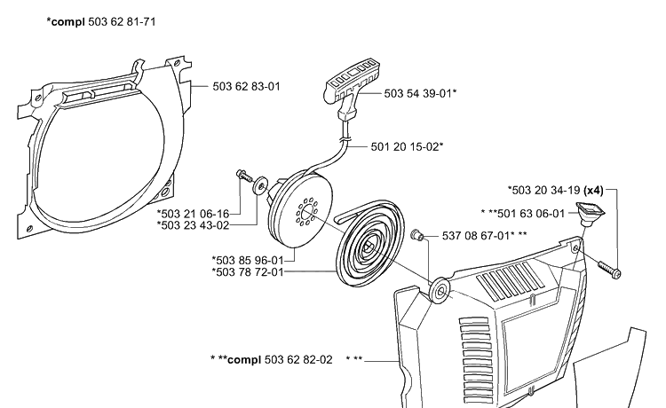 Starter Diagram and Parts List for 365EPA 2002-01 Husqvarna Chainsaw