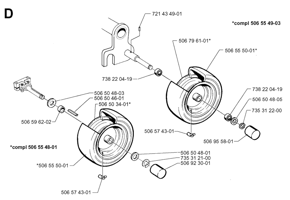 Wheels And Tires Diagram and Parts List for R13 1998-09 Husqvarna Lawn Tractor