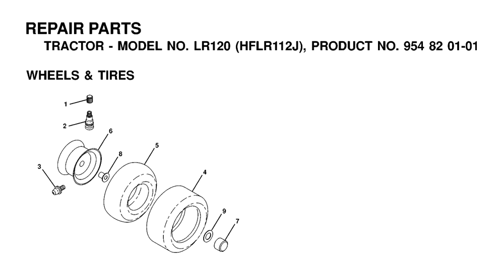 Wheels And Tires Diagram and Parts List for LR120 (954820101-J)(2000-02) Husqvarna Lawn Tractor