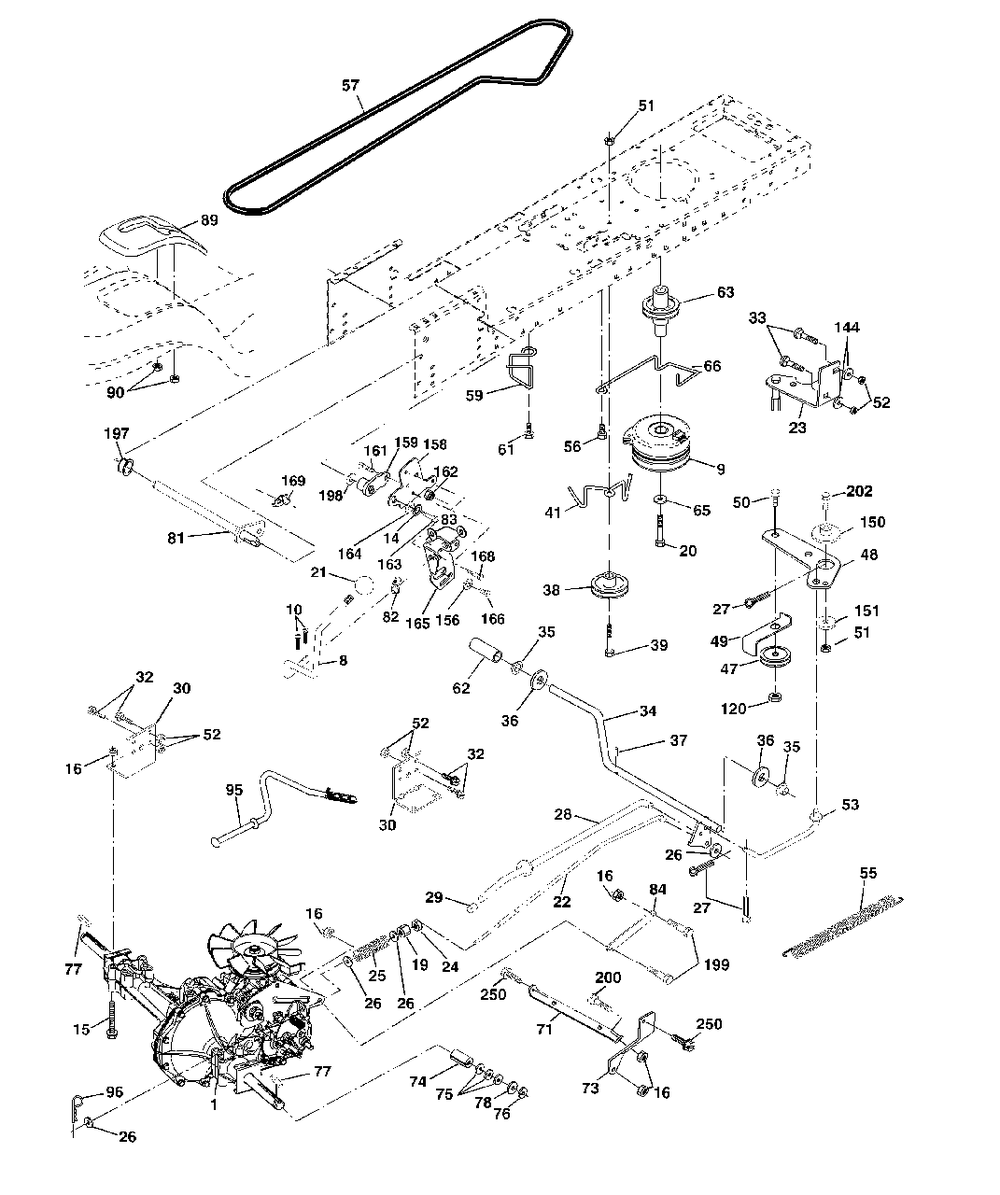 Drive Diagram and Parts List for YTH1542XP (954567253-F)(2002-02) Husqvarna Lawn Tractor