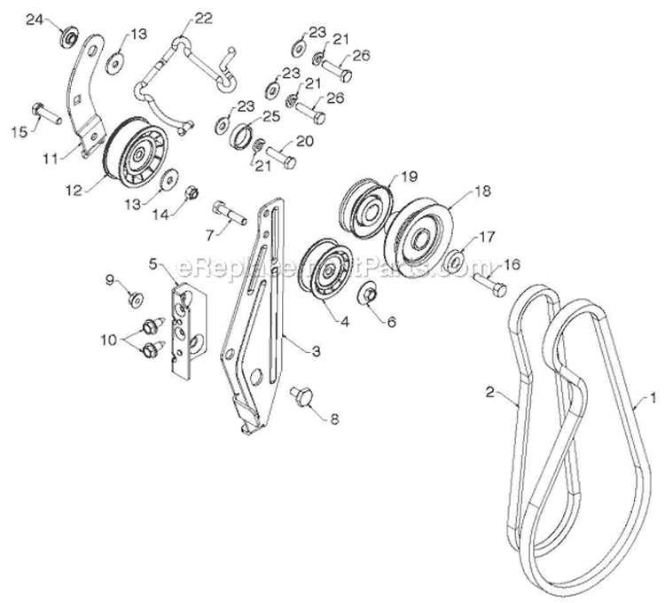 Chassis Engine Pulleys Diagram and Parts List for 1650EXL 96193008702 - 2012-08 Husqvarna Snow Blower