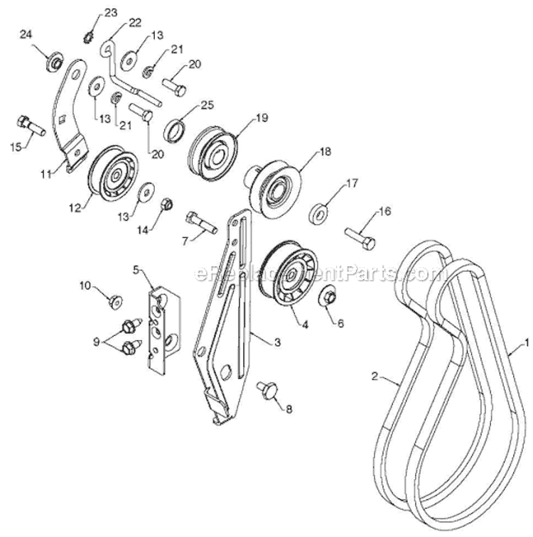 Chassis Engine Pulleys Diagram and Parts List for 16527EXLT 96193008500 - 2011-08 Husqvarna Snow Blower