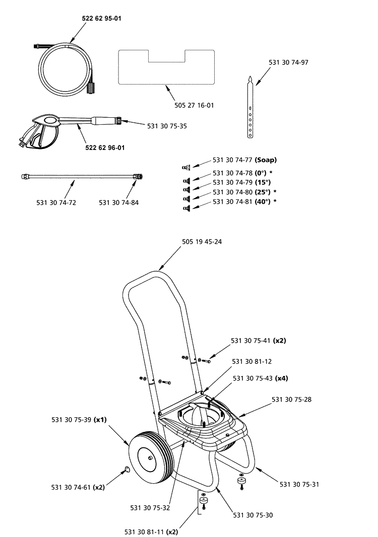 Repair Parts Diagram and Parts List for 5525PW (966872001)(2008-02) Husqvarna Pressure Washer