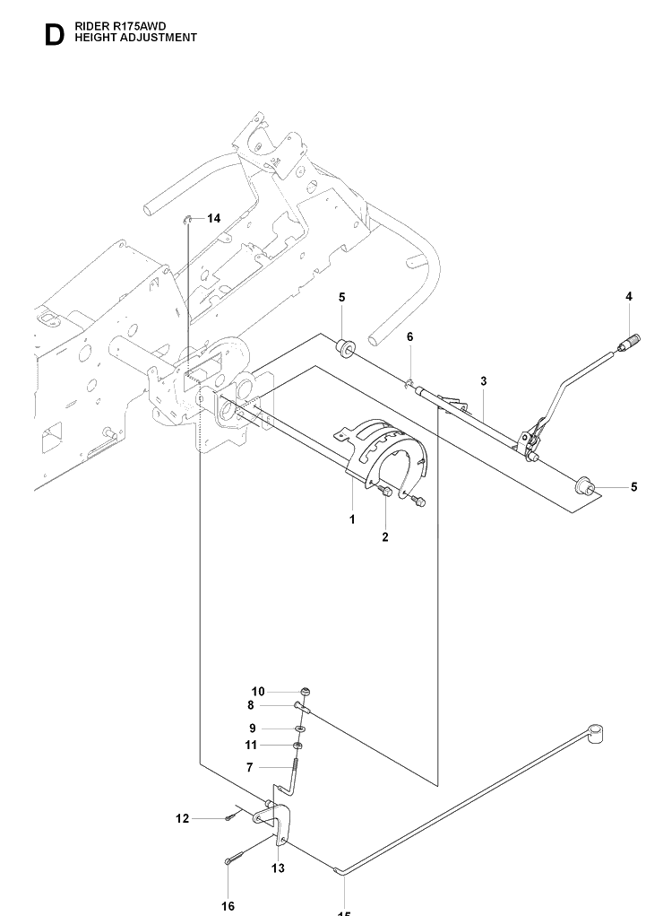 Height Adjustment Diagram and Parts List for RIDER175AWD (965105001)(2009-04) Husqvarna Lawn Mower