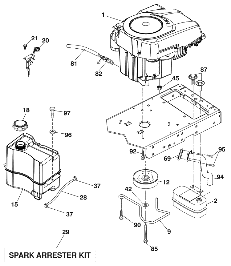Engine Diagram and Parts List for YTH21K46 (96043008500)(2009-08) Husqvarna Lawn Mower