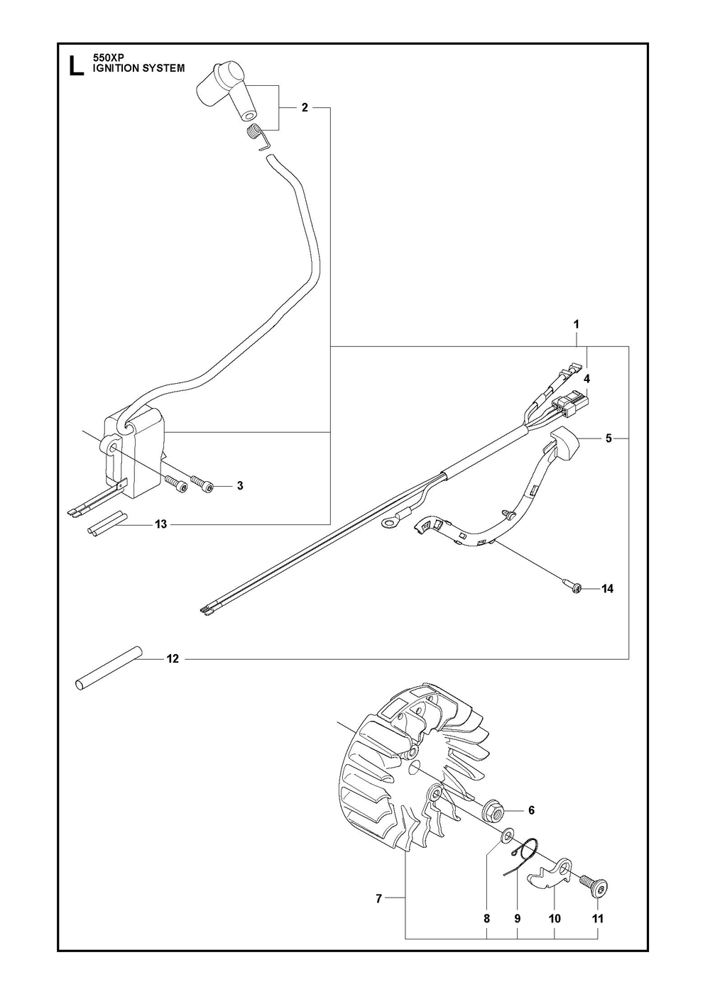 Ignition System Diagram and Parts List for 550XPG  Husqvarna Chainsaw